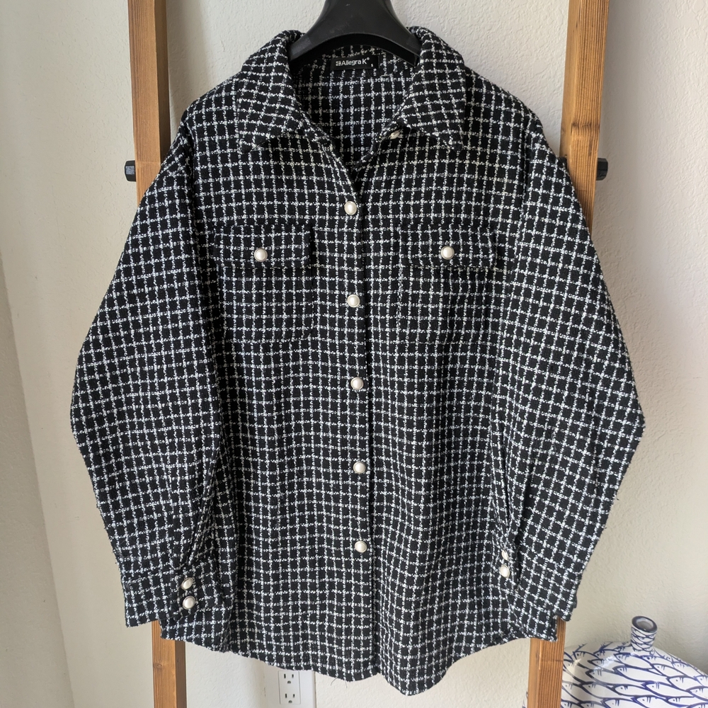 Allegra K Black and White Tweed Jacket - Size S